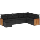 vidaXL 8-delige Loungeset met kussens poly rattan zwart