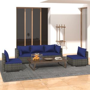 vidaXL 5-delige Loungeset met kussens poly rattan grijs