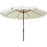 <p>Deze praktische parasol is perfect om wat schaduw te creëren en is een musthave om buiten te genieten.</p>
<p>Het parasoldoek is gemaakt van anti-vervagend polyester dat gemakkelijk schoon te maken is.</p>
<p>De paaldiameter is 48 mm waardoor hij in een bestaande voet of in het midden van een tafel geplaatst kan worden.</p>
<p>De sterke houten paal en de baleinen maken de parasol zeer stabiel en duurzaam.</p>
<p>De tuinparasol kan eenvoudig geopend en gesloten worden dankzij het dubbele katrolsysteem.</p>
<p>Het product is eenvoudig te monteren.</p>
<p>Let op, wij adviseren om het doek te behandelen met een waterdichtmakende spray als hij wordt blootgesteld aan zware regenval.</p>
<ul>
<li>Kleur: zandwit</li>
<li>Materiaal: stof, gelamineerd bamboe en hardhout</li>
<li>Totale afmetingen: 330 x 254 cm (ø x H)</li>
<li>Diameter buis: 48 mm</li>
<li>Met luchtventilatie en dubbel katrolsysteem</li>
<li>Materiaal: Polyester: 100%</li>
</ul>