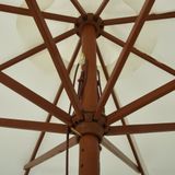 <p>Deze praktische parasol is perfect om wat schaduw te creëren en is een musthave om buiten te genieten.</p>
<p>Het parasoldoek is gemaakt van anti-vervagend polyester dat gemakkelijk schoon te maken is.</p>
<p>De paaldiameter is 48 mm waardoor hij in een bestaande voet of in het midden van een tafel geplaatst kan worden.</p>
<p>De sterke houten paal en de baleinen maken de parasol zeer stabiel en duurzaam.</p>
<p>De tuinparasol kan eenvoudig geopend en gesloten worden dankzij het dubbele katrolsysteem.</p>
<p>Het product is eenvoudig te monteren.</p>
<p>Let op, wij adviseren om het doek te behandelen met een waterdichtmakende spray als hij wordt blootgesteld aan zware regenval.</p>
<ul>
<li>Kleur: zandwit</li>
<li>Materiaal: stof, gelamineerd bamboe en hardhout</li>
<li>Totale afmetingen: 330 x 254 cm (ø x H)</li>
<li>Diameter buis: 48 mm</li>
<li>Met luchtventilatie en dubbel katrolsysteem</li>
<li>Materiaal: Polyester: 100%</li>
</ul>