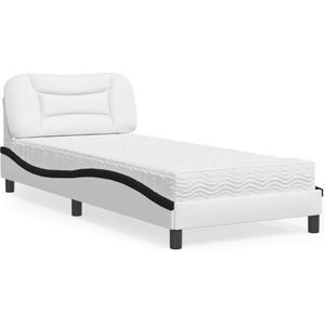 vidaXL Bed met matras kunstleer wit en zwart 90x190 cm