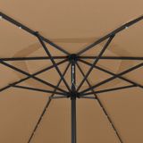 vidaXL Parasol met LED-verlichting en metalen paal 400 cm taupe