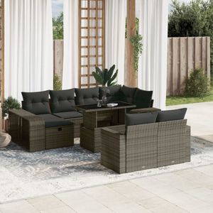vidaXL - 11-delige - Loungeset - met - kussens - poly - rattan - grijs