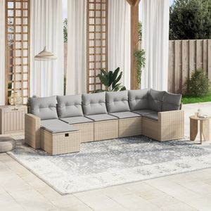 vidaXL 7-delige Loungeset met kussens poly rattan gemengd beige