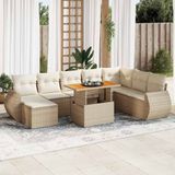 vidaXL 9-delige Loungeset met kussens poly rattan beige