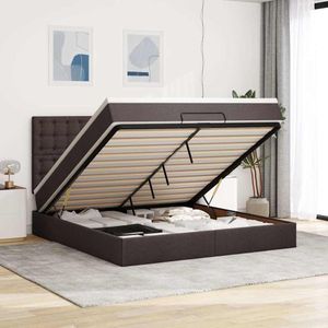 vidaXL Ottoman bed met matras en LED's 160x200cm stof donkerbruin