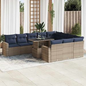 vidaXL 11-delige Loungeset met kussens poly rattan acacia zwart