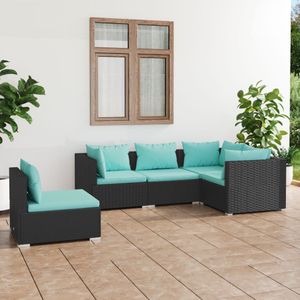 VidaXL 5-delige Loungeset met Kussens - Poly Rattan Zwart