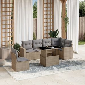 vidaXL 7-delige Loungeset met kussens poly rattan beige