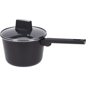 Excellent Houseware Steelpan met Deksel - 18 cm - Zwart