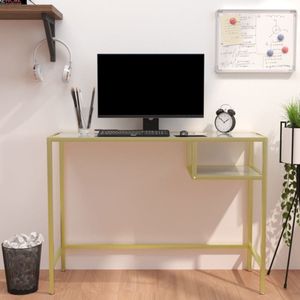 VidaXL Computerbureau 100x36x74 cm - Glas Wit en Goudkleurig