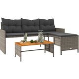 vidaXL Tuinbank met tafel en kussens L-vormig poly rattan grijs