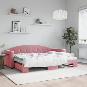 vidaXL Slaapbank met onderschuifbed 80x200 cm fluweel roze