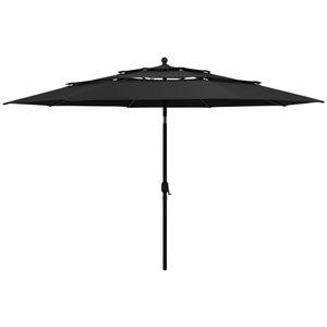 vidaXL Parasol 3-laags met aluminium paal 3,5 m zwart