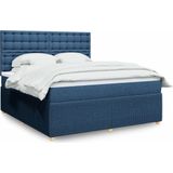 vidaXL Boxspring met matras stof blauw 180x200 cm