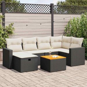 vidaXL - 7-delige - Loungeset - met - kussens - poly - rattan - zwart