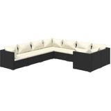 VidaXL 8-delige Loungeset met Kussens - Poly Rattan Zwart