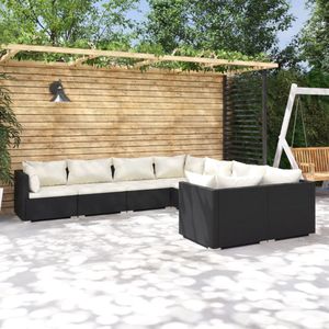 VidaXL 8-delige Loungeset met Kussens - Poly Rattan Zwart