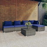 VidaXL Loungeset 6-delig met Kussens - Poly Rattan Grijs