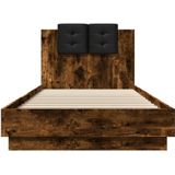 vidaXL Bedframe met hoofdeinde bewerkt hout gerookt eiken 100x200 cm