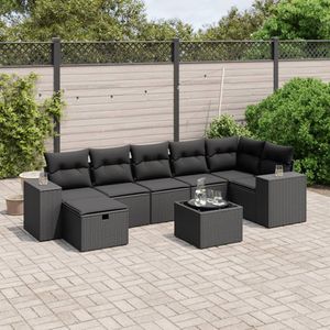 vidaXL 8-delige Loungeset met kussens poly rattan zwart