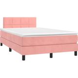 vidaXL Boxspring met matras fluweel roze 120x200 cm