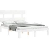 vidaXL Bedframe met hoofdbord massief hout wit 4FT Small Double