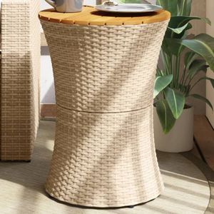 vidaXL Tuinbijzettafel trommelvormig poly rattan en massief hout beige