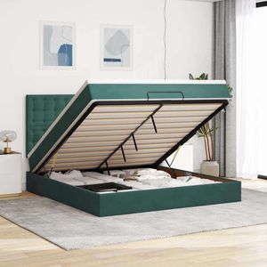 vidaXL Ottoman bed met matrassen 160x200cm fluweel donkergroen