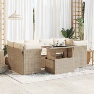 vidaXL - 7-delige - Loungeset - met - kussens - poly - rattan - beige
