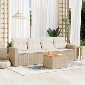 vidaXL 5-delige Loungeset met kussens poly rattan beige