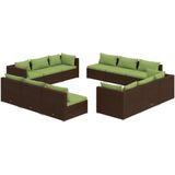 vidaXL 12-delige Loungeset met kussens poly rattan bruin