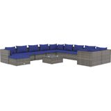 VidaXL Loungeset 12-delig met Kussens - Poly Rattan Grijs