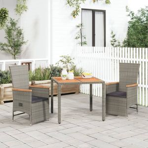 vidaXL 3-delige Tuinset met kussens poly rattan grijs