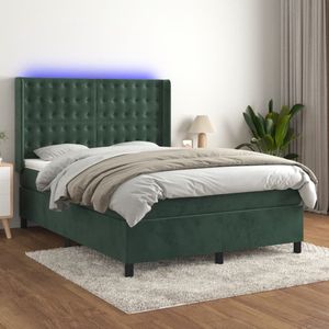 vidaXL Boxspring met matras en LED fluweel donkergroen 140x200 cm