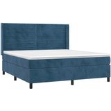 vidaXL Boxspring met matras fluweel donkerblauw 160x200 cm