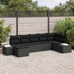 vidaXL Tuinbankenset - Zwart - Poly Rattan - Met Kussens