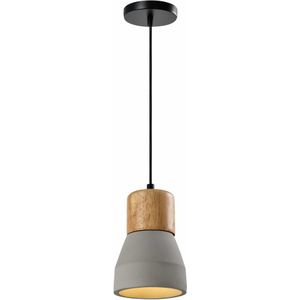 QUVIO Hanglamp landelijk - Simplistisch betonnen lamp - Houten kop - D 13 cm - Grijs
