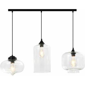 QUVIO Hanglamp retro - 3 lichtspunt - 3 verschillende glazen kappen - 80 x 26 cm