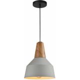 QUVIO Hanglamp Scandinavisch - Metaal en houten kop - Diameter 23 cm - Grijs en bruin