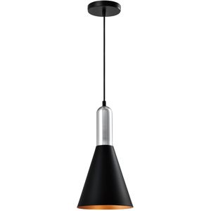 QUVIO Hanglamp modern - Kegelvorm - Zilveren bovenkant - D 19 cm - Zwart