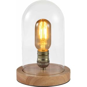 QUVIO Tafellamp landelijk - Glazen stolp en houten voet - Diameter 15 cm