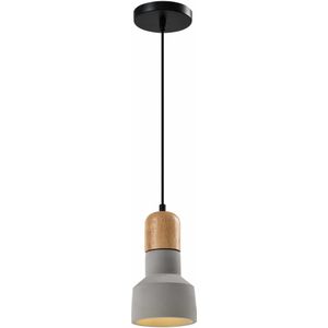 QUVIO Hanglamp landelijk - Betonnen design lamp - Houten kop - D 12,5 cm - Grijs