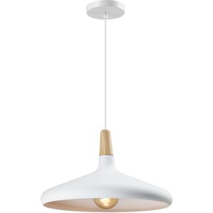 QUVIO Hanglamp Scandinavisch - Laag design - Houten kop - D 38 cm - Wit