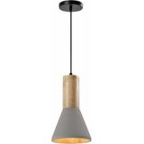 QUVIO Hanglamp landelijk - Betonnen lamp - Houten kop - D 15 cm - Grijs