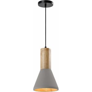 QUVIO Hanglamp landelijk - Betonnen lamp - Houten kop - D 15 cm - Grijs