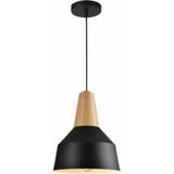 QUVIO Hanglamp Scandinavisch - Metaal en houten kop - Diameter 23 cm - Zwart en bruin