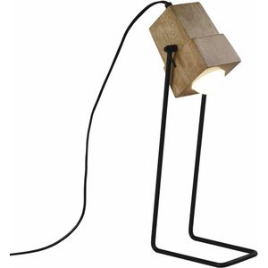 QUVIO Tafellamp Scandinavisch - Houten lampje op staaldraad voet - 10 x 18 x 43 cm - Zwart