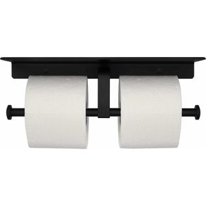 QUVIO Dubbele toiletrolhouder - Met legplank - Zwart