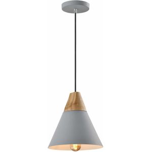 QUVIO Hanglamp Scandinavisch - Kegellamp - Houten kop - D 22 cm - Grijs